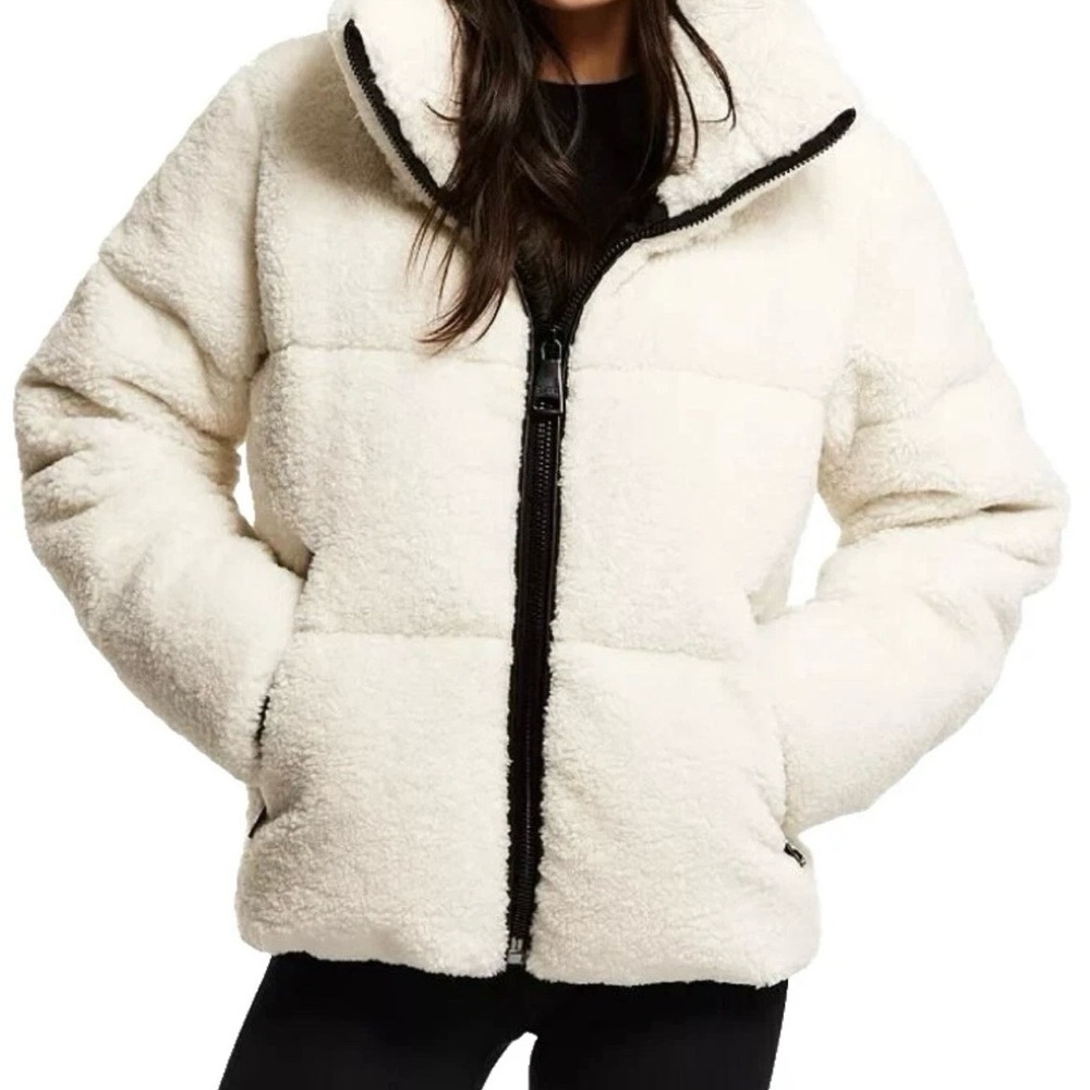 SAM  Sophia Womens Zip Sherpa Duck Down Puffer Coat Size XL White $495